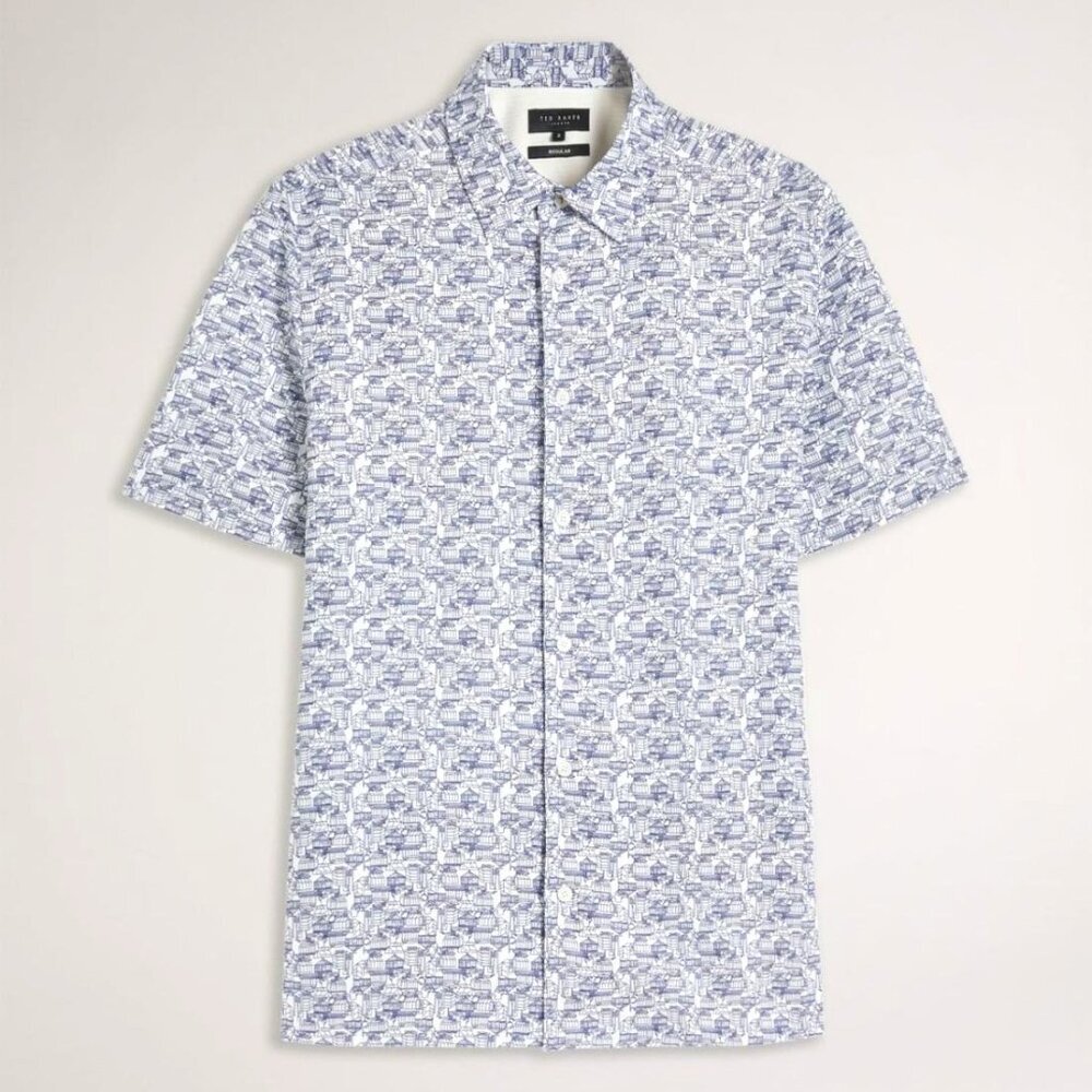 NWT Ted Baker Laghy Short Sleeves Regular Greenhouse Shirt Men's LT BLUE Size 5